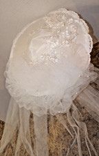 Vintage 1980's Bridal Hat With Veil-Double Back Poof, Floral And Beads