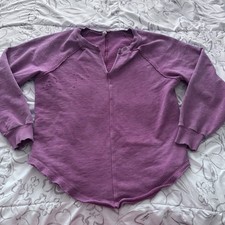 Pilcro Anthropologie Notch Neck Distressed Sweatshirt Berry Pink Cotton Small