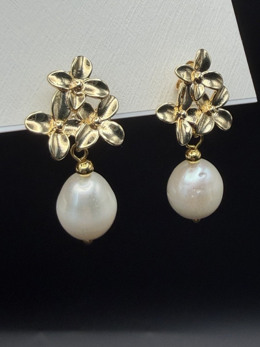 Iris & Lily Floral Freshwater Pearl Dangle Earrings 1.25” New | eBay