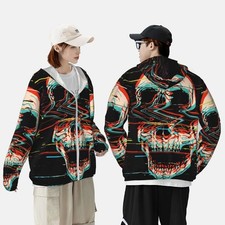 Unisex Zip Up Hoodie Glitch Screaming Skull Graphic 3D Print Hooded Long Sleeve