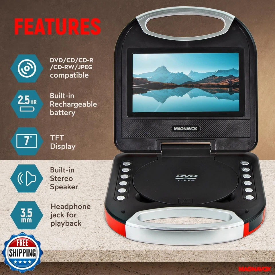 Magnavox MTFT750-RD Portable 7 inch TFT DVD/CD Player with Remote Control and - Image 2 of 4