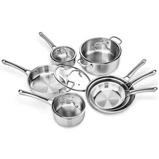 Tri-Ply Clad Stainless Steel Cookware Set 11-Pieces, Oven Safe to 500°F