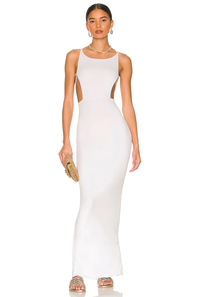 Vestido Indah Tamri Maxi Tanga Espalda en Blanco 1/S Nuevo Sin Etiquetas $150 Foto 2 de 3