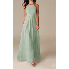 AW BRIDAL 8 M sage green chiffon Nannie bridesmaid party maxi dress NEW B38