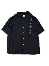 Dr. Woo Shirt Mens Medium Black Embroidered Space Celestial Graphic Button Up