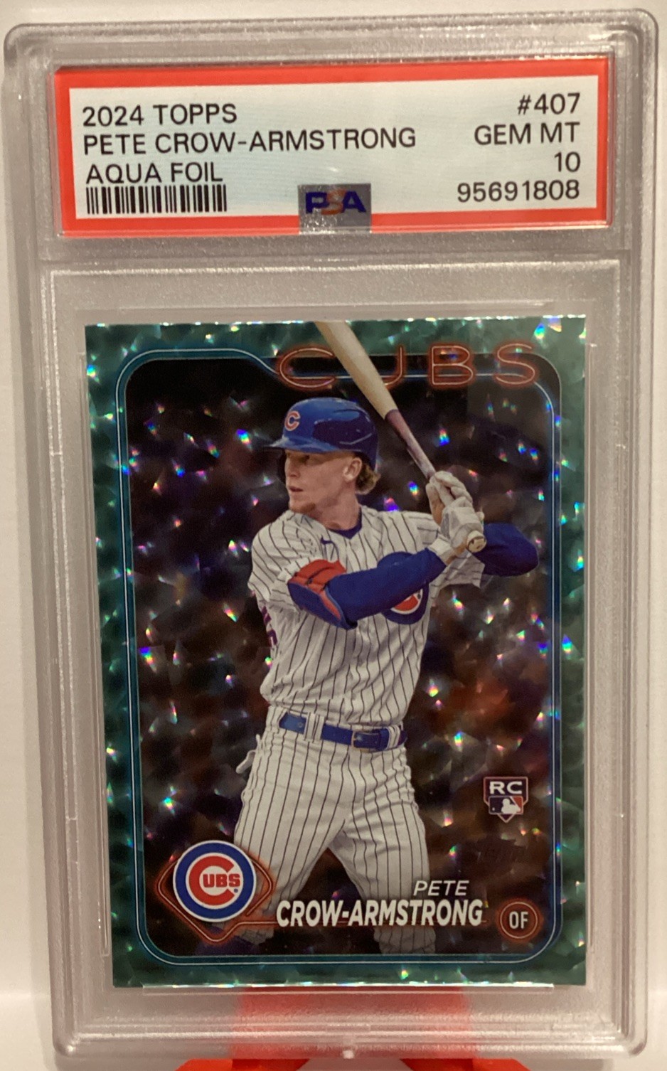 2024 Topps Series 2 - Pete Crow-Armstrong #407 Aqua Foil /399 (RC) PSA 10