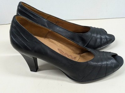 Sofft Women's Gilda Black Leather Peep Toe Pumps Shoes Size 9M Comfortable