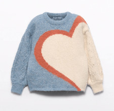 Abel  Lula Heart Sweater Kids Girl 10 Blue Cream Jacquard Colorblock Wool Fuzzy