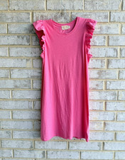 Nation LTD Ruffled Short Sleeve Round Neck 100% Cotton Pink Shirt Dress Size S