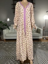 Vintage 70's Embroidered Eyelet Floral Caftan Maxi Dress Hippie Boho