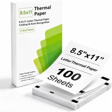 Inkless Thermal Printer Paper 8.5x11" US Letter Size, 100 Sheets, High-Quality