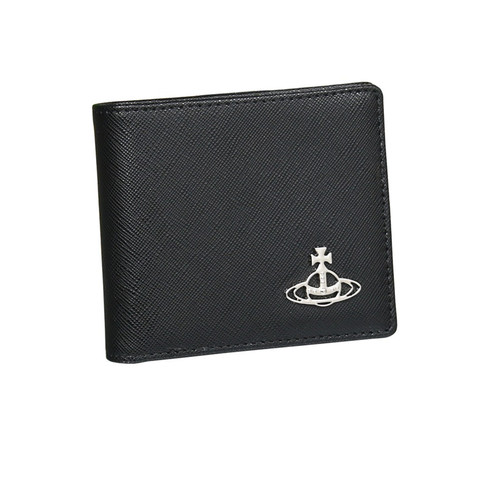 Vivienne Westwood Wallet black leather silver Orb Bi-Fold credit cards notes New