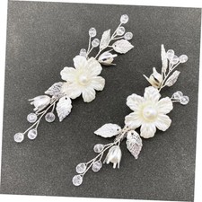 Pearls Flower Hair Clips 2pcs Bridal Ivory Floral Silver Leaf Vine Hair Pieces