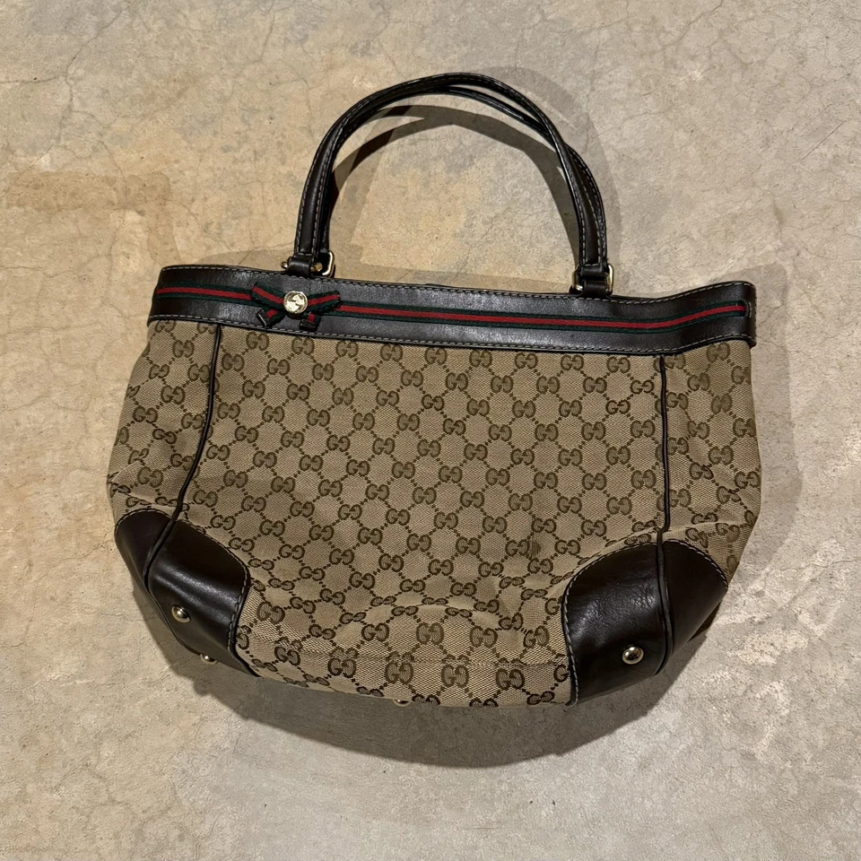 VTG Gucci Mayfair Sherry Web Stripe Canvas GG Monogram Canvas Tote Bag 257061 - Image 2 of 4