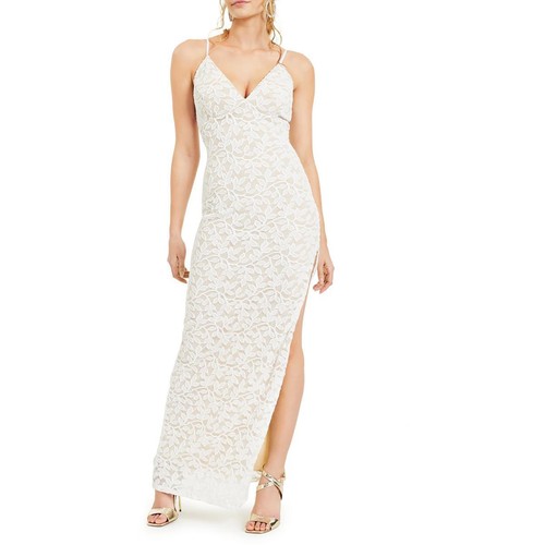 Emerald Sundae Womens Ivory Lace Long Evening Dress Gown Juniors L BHFO