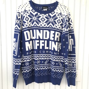 DUNDER MIFFLIN The Office Ugly Xmas Christmas Sweater Blue Holiday Knit Medium