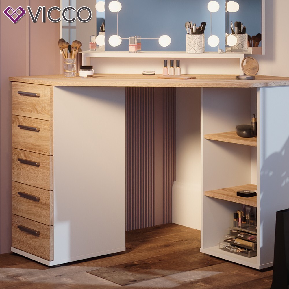 Coiffeuse Silvia Blanc 90 cm avec miroir Vicco | 406673146761798