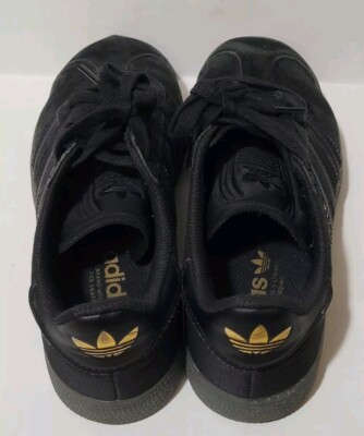 Adidas Gazelle Triple Black Gold Logo Leather Sneakers Shoes Men's