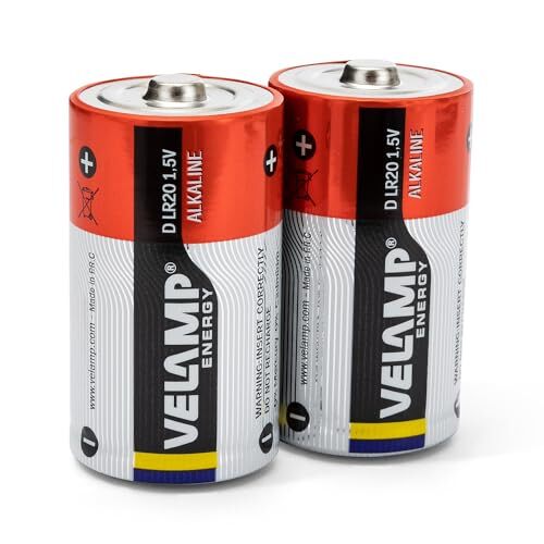 VELAMP LR20/2BP Pila alcalina LR20, D, Torcia,1,5V-Blister da 2 Pile, Rosso