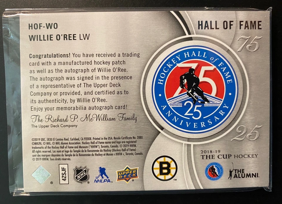 2018-19 Upper Deck The Cup - Hockey HOF 75th Anniversary Willie O'Ree Auto🔥🔥 - Image 2 of 3
