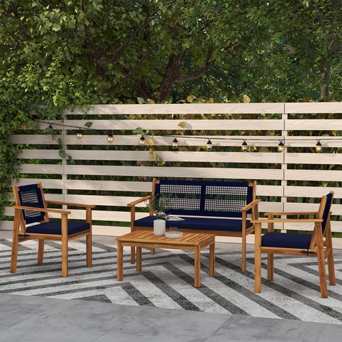 4-Piece Patio Sofa Set, Outdoor Conversation Sectional with Cushion Coffee Table - Picture 2 of 12