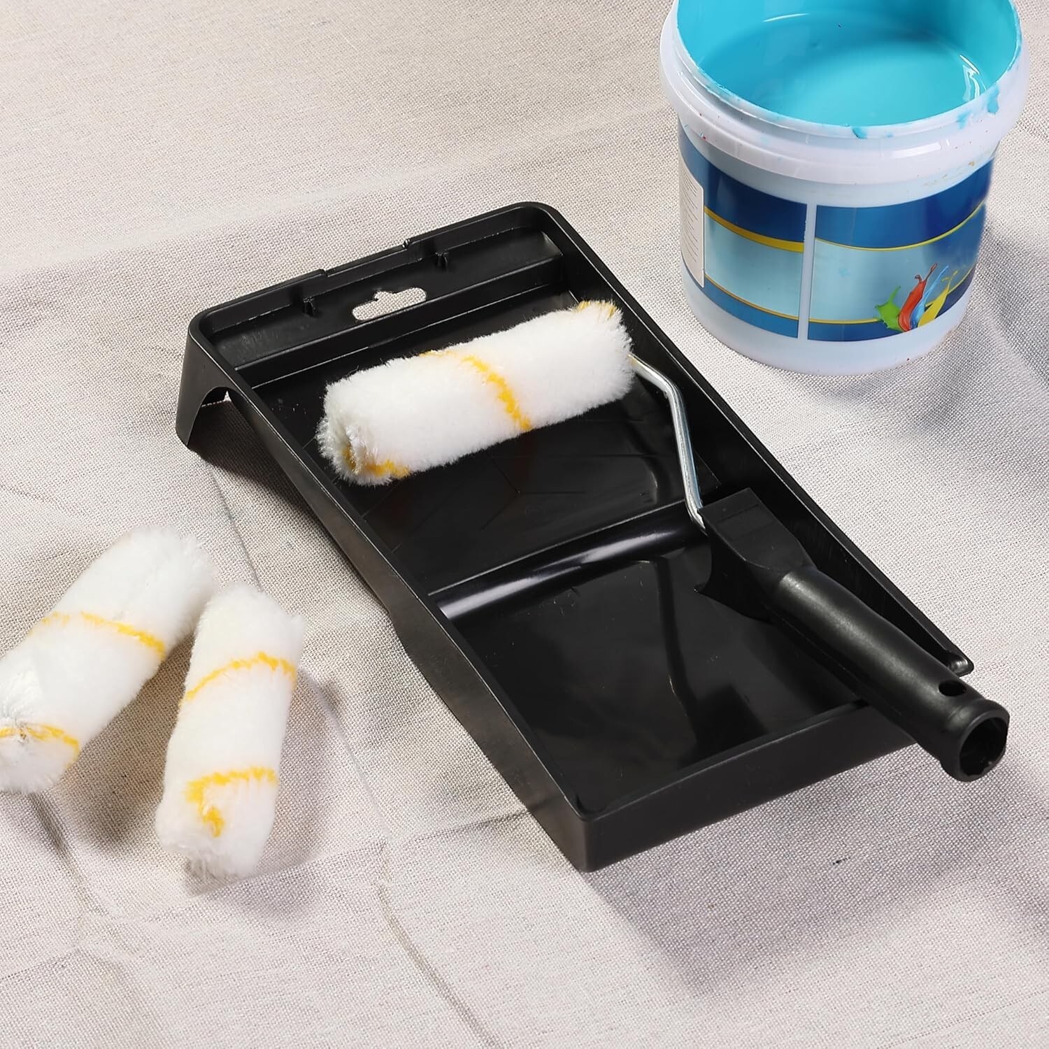 4-Inch Paint Roller Set with Trim Brush and Trays - Ideal for DIY Projects