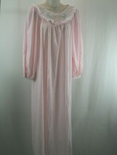 VTG J. C. Penney Nightgown Prairie Pink White Embroidered SzM Lace Women's