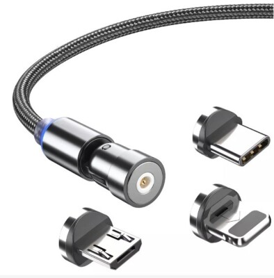 540° Rotate Magnetic 3 in 1 Braided Charging Cable For Micro USB/Type C/ iPhone