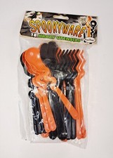 1996 Spookyware Krazy Utensils Orange Black Knives Forks Spoons New 18 Count