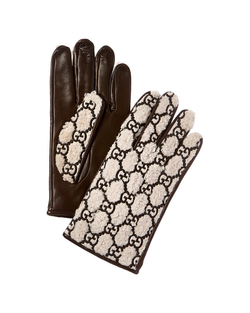 Кожаные перчатки Gucci с кашемировой подкладкой Мужские белые 9 97790₽