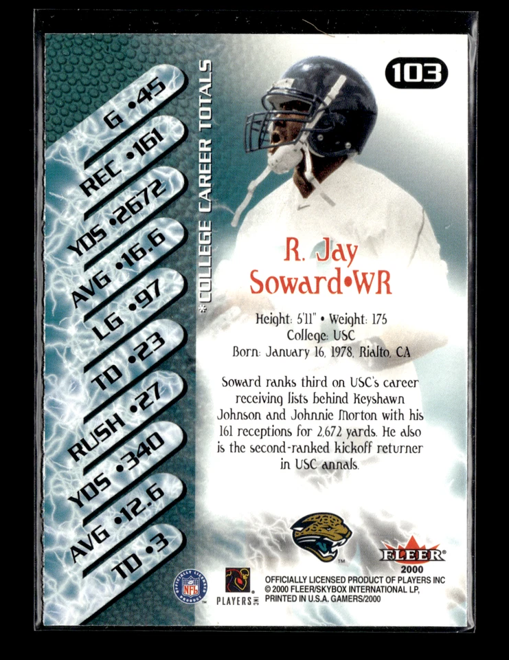 2000 Fleer Gamers #103 R.Jay Soward RC Jacksonville Jaguars - Image 2 of 2