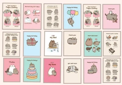 Tarjeta de felicitación gato Pusheen - Cumpleaños amor mamá papá buena suerte gracias selfies