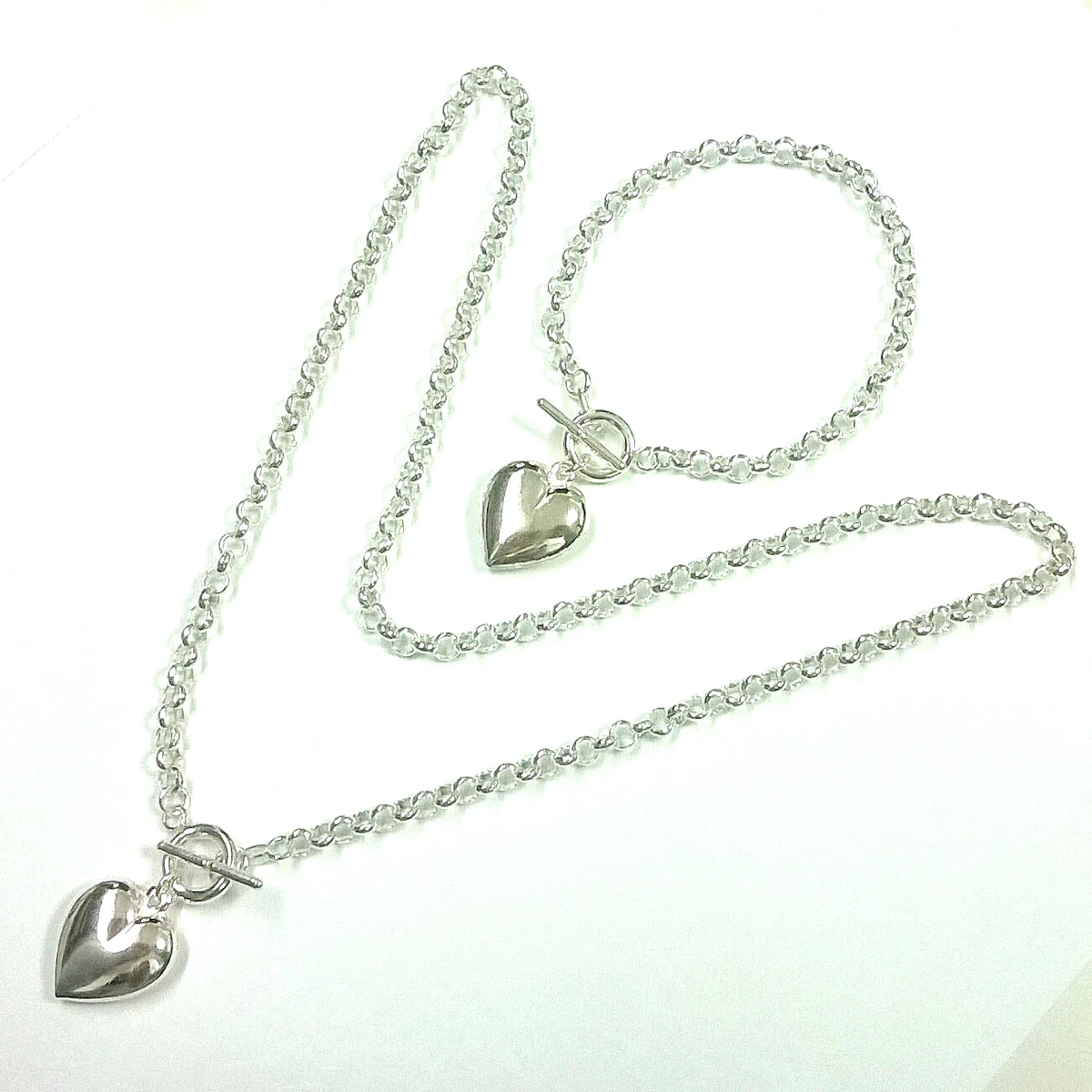 Sterling Silver 925 Rolo Chain Toggle Clasp NECKLACE and BRACELET
