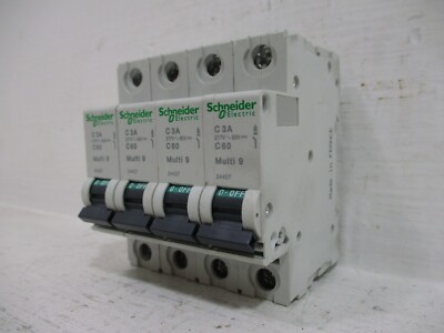 Lot of 4 Schneider 24427 C3A C60 Multi-9 3 Amp Circuit Breaker 1-Pole 3A 277V