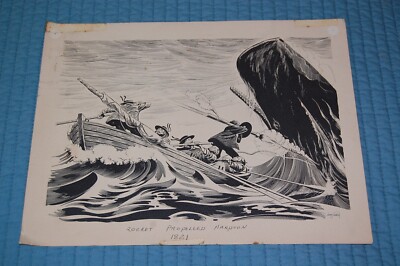Vintage Print of an 1821 Rocket Propelled Harpoon by Artist Larry Toschik