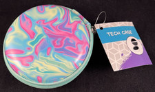 Tech Case - Earbuds Case - Hard Sides - Zipper - Cord Storage - Teal Marble 