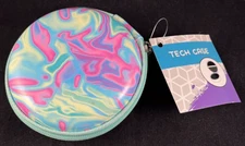 Tech Case - Earbuds Case - Hard Sides - Zipper - Cord Storage - Teal Marble*