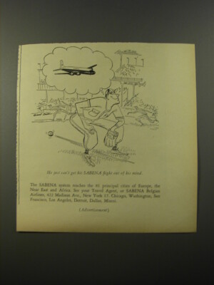 1954 Sabena Airlines Ad - He just can't get her Sabena flight out of her mind