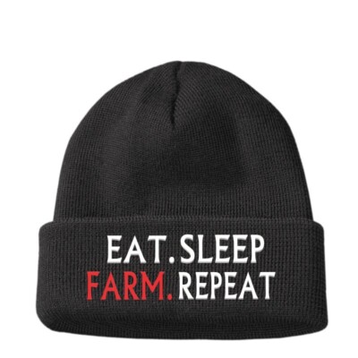 Lustige Beanie Mütze Papa Männer EAT SLEEP FARM Repeat Farmer Boy Witz Geburtstagsgeschenke