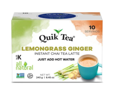 Quik Tea Lemongrass Ginger Instant Chai Tea Latte - 10 Count Single Box