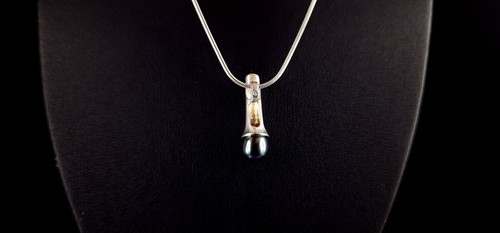 Anhänger Silber 925 Perle dunkel mattiert - elegant & außergewöhnlich - Bild 12 von 12