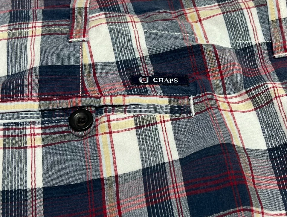 Chaps Shorts Mens (42) Plaid Flat Front Chino 100% Cotton Inseam 10" Golf Casual - Image 3 of 4
