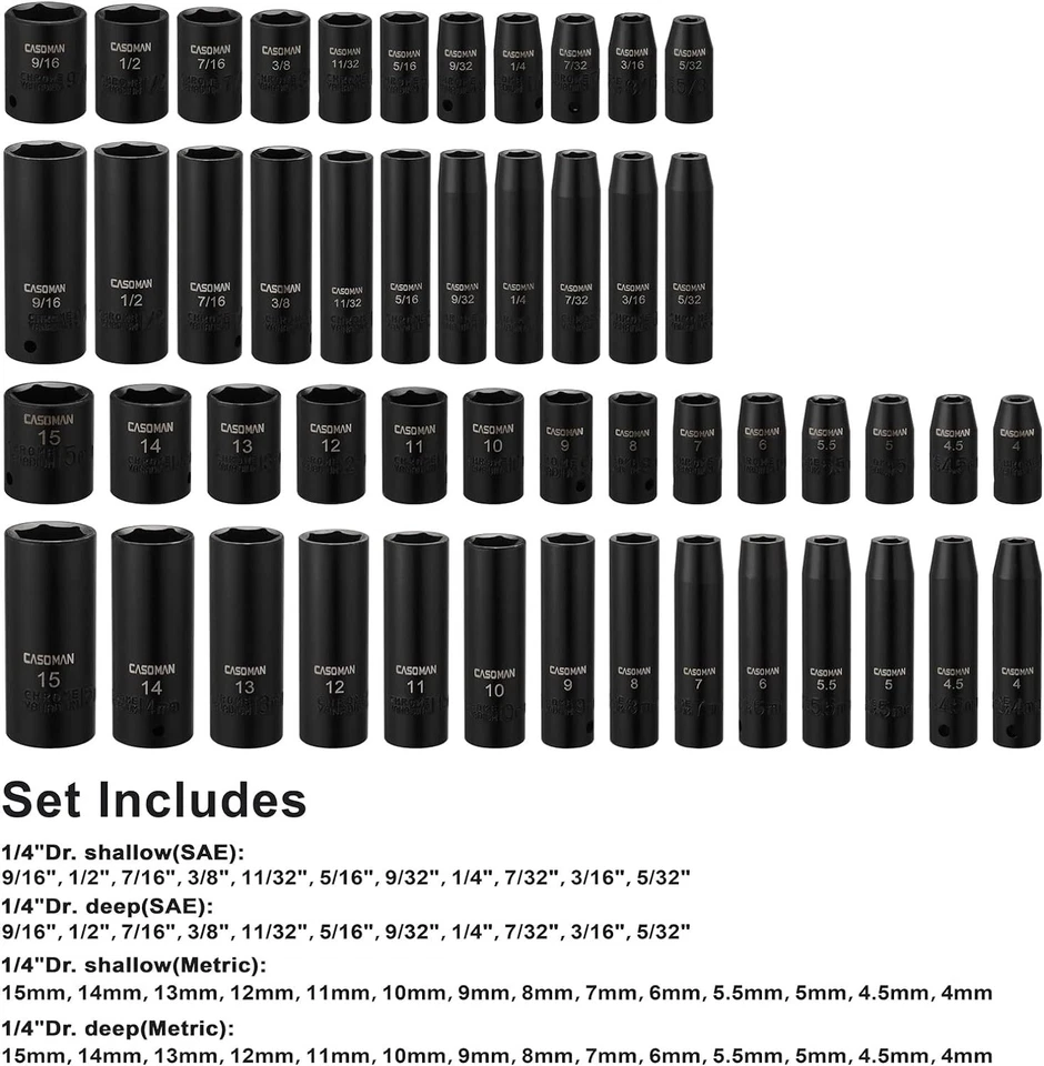 50Pcs 1/4" Drive Master Impact Socket Set 6-Point, Sae/Metric Standard/Deep,Cr-V - Image 3 of 4