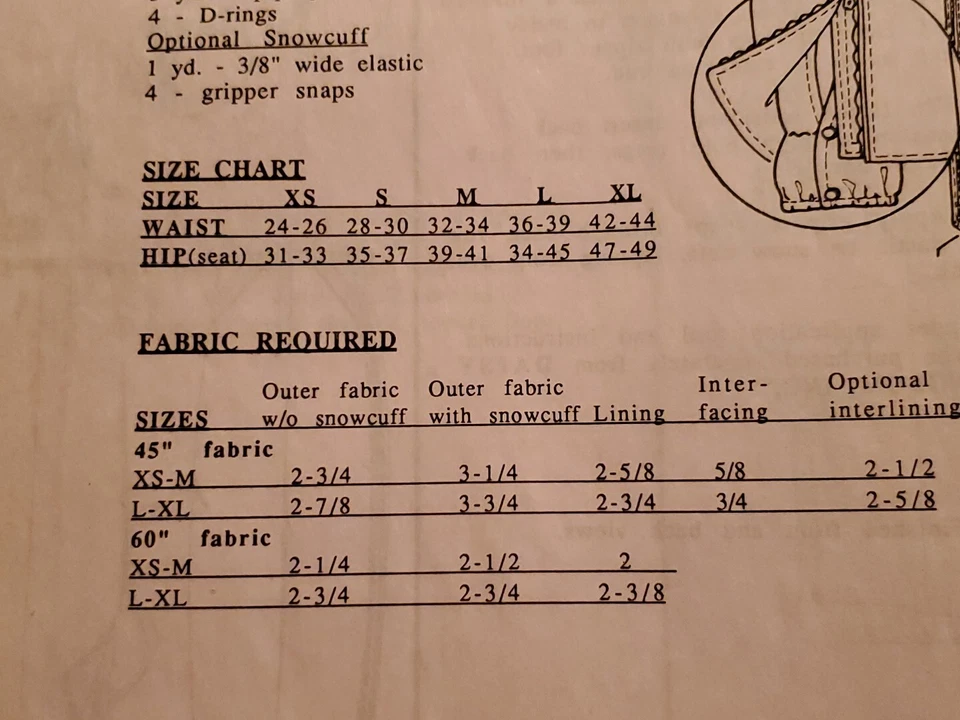 MENS Ski Over Pants UNCUT Sewing Pattern Full Zip XS Small Medium Large XL 1987 - Image 4 of 4
