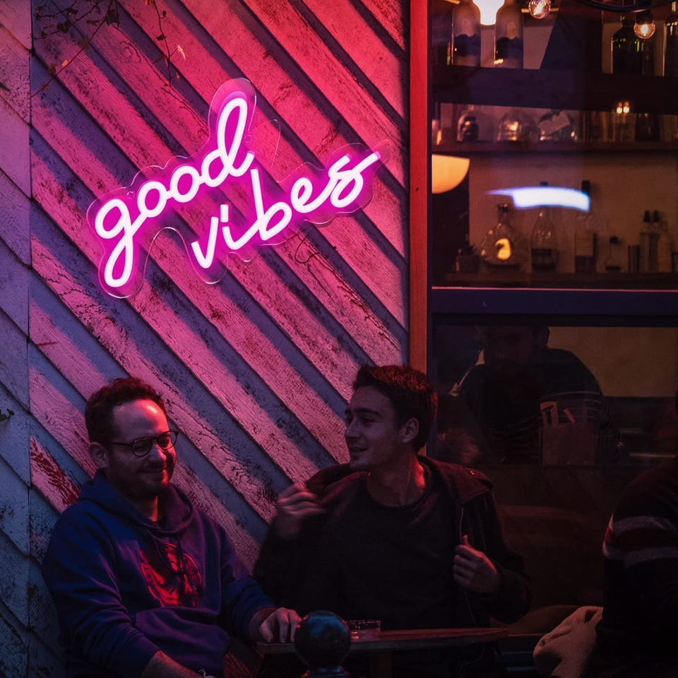 MEDE Good Vibes Neon Sign,Neon Light Powered by USB with Switch, Pink
