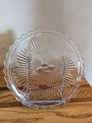 Assiette à gâteau vintage en verre cristal de l'Indiana #3355 fleur éclat de soleil 11 1⁄4" 3 pieds - Photo 1/3