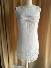Next Embroidered 100% Linen and Cotton Knee Length White Summer Dress Size 8