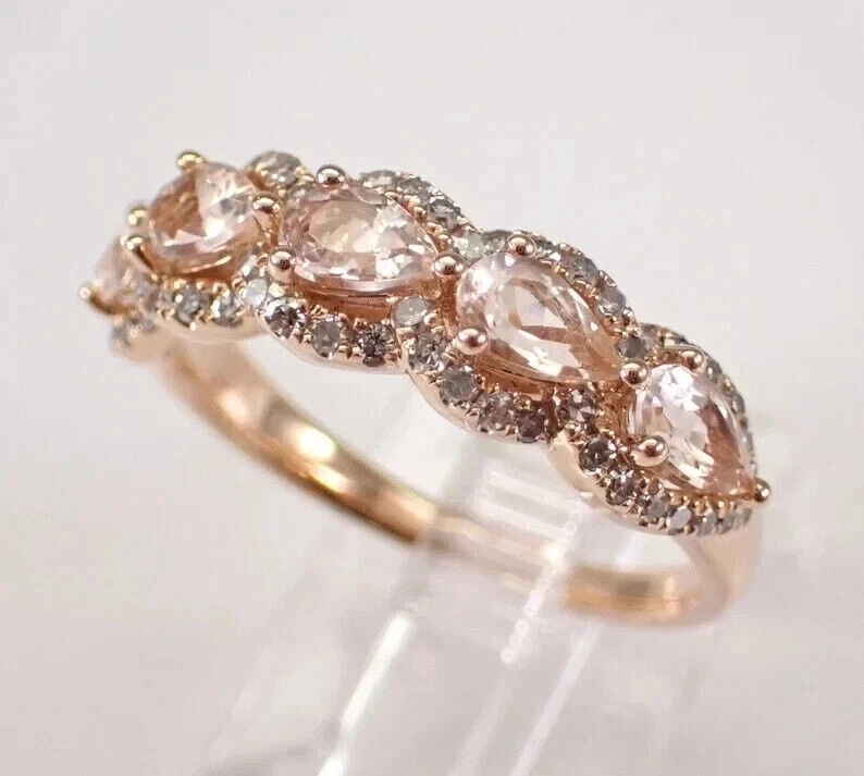 3Ct Pear Cut Simulated Peach Morganite Women's Wedding Ring 14K Rose Gold Plated - Image 3 of 4