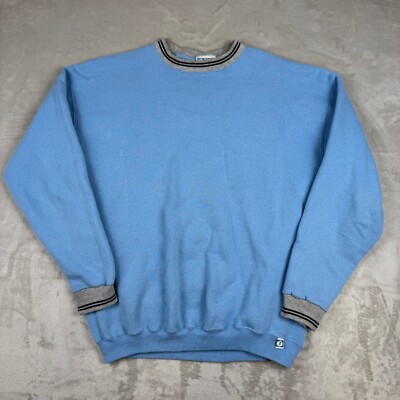 Vintage 90s Mens L Tultex Discus Athletic Blue Crewneck Sweatshirt Made In USA