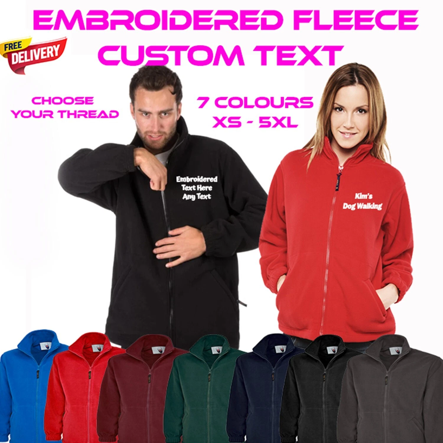 PERSONALISED FLEECE JACKET WORKWEAR EMBROIDERED WITH CUSTOM TEXT UNISEX
Opens in a new window or tab